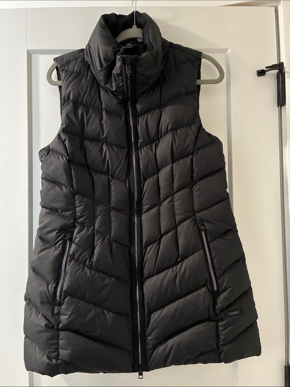 Athleta Black Quilted Down Puffer Vest with High Collar